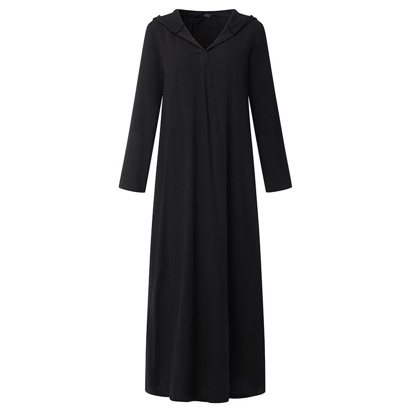Bohemian Cotton Linen Long Dress With Flared Hem – Elegant Ethnic Style Loose Fit Tunic For Women_ecoleips.com