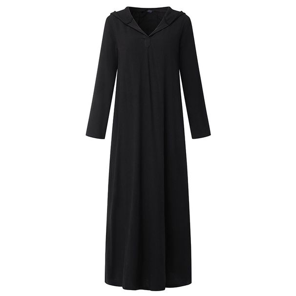 Bohemian Cotton Linen Long Dress With Flared Hem – Elegant Ethnic Style Loose Fit Tunic For Women_ecoleips.com