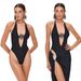 Women's Clothing New Solid Color One Piece Swimsuit For Women Sexy Deep V Backless Skirt Two Piece Suit_ecoleips.com