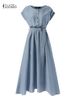 2025 ZANZEA Women Fashion Short Sleeve Dress Summer Elegant Party Vestidos Casual Mid-calf Sundress Femme Vintage OL Robe Kaftan_ecoleips.com