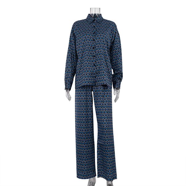 Women's Clothing Temperament Outfit Suit Printed Long Sleeved Lapel Shirt Drape Wide Leg Pants Fashionable Two Piece Suit_ecoleips.com