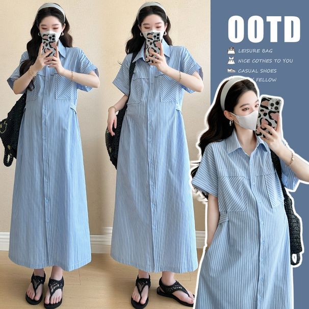 Wear Summer New Striped Maternity Dress_ecoleips.com