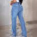 Women's Clothing Large Hole Jeans Women's Chain Bead Necklace Pendant Straight Pants_ecoleips.com