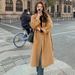 Blue Korean-style Commuter Wool 2025 Autumn/Winter New Korean Version Loose Mid-length Belted Woolen Coat For Women_ecoleips.com