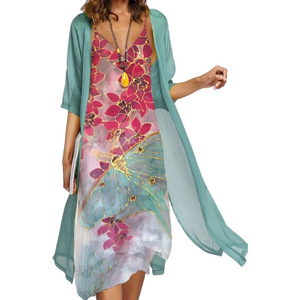 2025 Summer New EU-US Autumn Women's Casual Loose Long 2-piece Set - Printed Round Neck Dress Knitted Coat_ecoleips.com