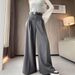 Suitable For All Seasons High-End Striped Linen Suit For Women, Summer Thin Straight Loose Wide-Leg Pants With Relaxed Draping Effect,_ecoleips.com