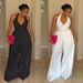 Elegant Halter Neck V-Back Wide-Leg Jumpsuit – Slim Fit, Pure Color & Breathable For Work & Evening (White/Black, S-3XL)_ecoleips.com