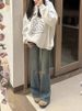 2025 Vintage Women's Jeans Winter Fleece High Waist Slim FitEurope And AmericaStyle Micro Flared Trousers Horseshoe Floor Length_ecoleips.com