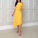 Women's Clothing New Product Light Yellow Three Quarter Sleeve Off Shoulder Casual Top Suit Irregular Medium Length Skirt_ecoleips.com