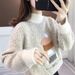 Women's Semi-Turtle Neck Mink Velvet Sweater Loose Knit Top For Autumn Winter Fashion Casual Chic_ecoleips.com