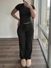 Women's Solid Color Slim Fit Pant Set Casual Sportswear Short Sleeved Drawstring Trousers European American Style Independent Amazon Store Foreign Trade_ecoleips.com