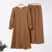 In Stock Muslim Women's Two-Piece Set Solid Color Side Slit Shirt Wide-Leg Pants Abaya Middle Eastern Style Long Robe_ecoleips.com