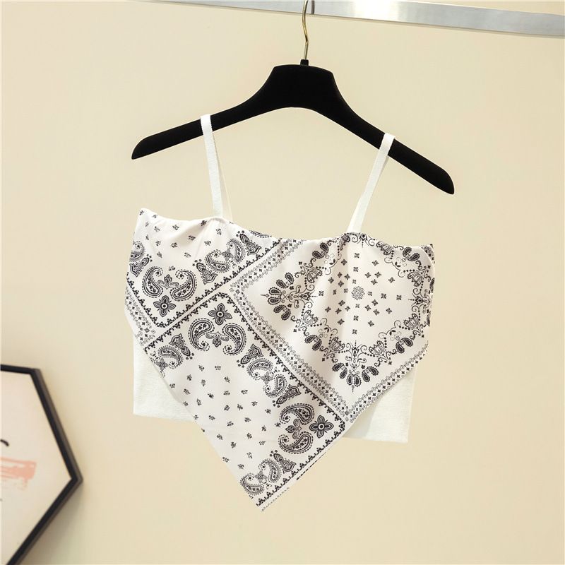 Women's Clothing Silk Scarf Backless Halter Top Women's Paisley Design Ice Silk Breast Pads Spring Wear Short Style Inner Layer Top_ecoleips.com
