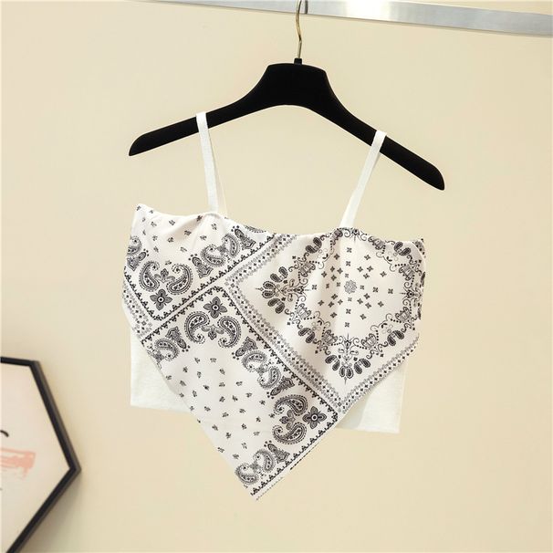 Women's Clothing Silk Scarf Backless Halter Top Women's Paisley Design Ice Silk Breast Pads Spring Wear Short Style Inner Layer Top_ecoleips.com