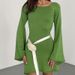 European And American Style Sexy Backless Round Neck Bell Sleeve Solid Color Knitted Long Sleeve Dress Beach Cover Up_ecoleips.com