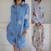 Women's V-Neck Floral Print Shirt Dress, Long Sleeve Linen Blend Button Down Maxi Dress For Casual Elegance_ecoleips.com