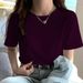 92% Cotton Front Shoulder Crew Neck Short-sleeved T-shirt Women's Korean Version Loose Summer New Solid Color Small Inner Top_ecoleips.com