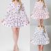 Women's Clothing Sweet Print V Neck Lace Short Long Sleeve Pleated Dress_ecoleips.com