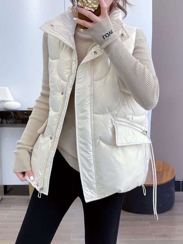 Down Cotton Vest Women's Fashion Trend Outwear Foreign Style 2023 Winter New Style Horse Jacket Bright Face Wash Free_ecoleips.com