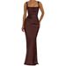 Women Temperament Elegant Spaghetti Strap High Waist Slim Fit Bodycon Long Maxi Dress For Daily Party Occasions_ecoleips.com
