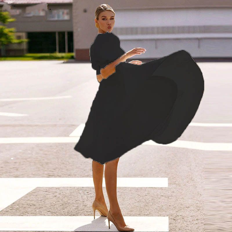 New Spring Summer Solid Color Slim Fit Women's Dress Fashion Sexy Hem Short Sleeve Midi Skirt_ecoleips.com