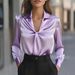 Satin Pleated Long Sleeve Blouse - Elegant Womens Shirt For Autumn, Office & Casual Wear, Wrinkle-Resistant Polyester_ecoleips.com