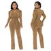 Women's Clothing Cinching V Neck Puff Sleeve Glossy Knit Sexy V-Neck Belted Jumpsuit With Puff Sleeves & Metallic Finish - Women's Shiny Knit Romper_ecoleips.com