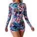 Women's Clothing Women's One Piece Swimsuit Tummy Covering Zipper Closure All Over Printed Sun Protection Racerback Design For Surfing_ecoleips.com