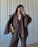 Fashionable Loose plus Size Women's Clothing Set Long Sleeved Tie Waist Shirt Cardigan Trousers_ecoleips.com