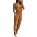 Women's Clothing Solid Color V Neck Short Sleeve Tops And Cuffed Pants Set Fashionable And Casual Two Piece Set_ecoleips.com