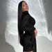 Sexy Women Deep V‑Neck Long Sleeve Patchwork Dress Slim Fit Bodycon Tie Strap Short Mini Party Dress_ecoleips.com
