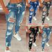 Women's Clothing Elastic Waist Women's Jeans High Waist Ripped Small Feet Lace Up Trousers_ecoleips.com