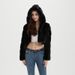 Trendy Hooded Faux Fur Jacket – Women’s Cropped Coat With Leather Trim (S-XXXL, Black & Khaki)_ecoleips.com