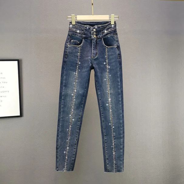 Women's Clothing Hot Diamond Jeans For Women Spring And Autumn New High Waist Slim Fit Skinny Long Pants Elastic Pencil Pants Trendy Style_ecoleips.com