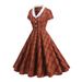 Women's Retro Style Midi Dress Autumn/Winter Hepburn Classic British Aristocratic Court Fitted Waist Color Block Collar Full Skirt_ecoleips.com