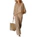 New 3D Striped V Neck Wide Leg Pants Set for Women Fashionable Casual Two Piece Set Cross Border Style for Vacation_ecoleips.com