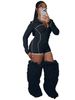 Women's Slim Fit Two Piece Sportswear Set HR25103 European American Style Zipper Long Sleeved Thumb Buckle Top And Shorts_ecoleips.com