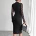 European And American Cross-border 2026 Autumn New Women's Solid Color Contrasting Lace Slit Sexy Bodycon Dress_ecoleips.com