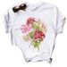 European And American Cross-border Foreign Trade Women's Floral Plant Print Round-neck Short-sleeve T-shirt Top_ecoleips.com