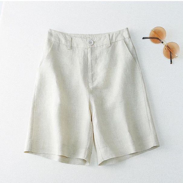 Cotton Women, Summer New High-Waisted Casual Wide-Leg Pants, Linen Mid-Length Versatile Straight-Leg Five-Point Shorts_ecoleips.com
