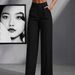 Women's High-Waisted Pleated Wide-Leg Pants – Comfortable Office & Casual Trousers, Stretch Polyester, Straight Fit_ecoleips.com