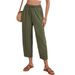 Women's High Waist Drawstring Cropped Pants Summer Leisure Loose Fit Vacation Pants With Pockets Style_ecoleips.com