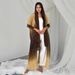 Ombre Print Muslim Abaya With Pleated Detail – Loose Fit Open Front Robe For Daily Modesty (Pink/Brown/Green, One Size)_ecoleips.com