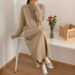 Oversized Knit Sweater Dress – High Waist Long Sleeve Slit Hem Tunic For Women, Soft Rayon-Polyester Blend, Fall/Winter Layering Essential_ecoleips.com