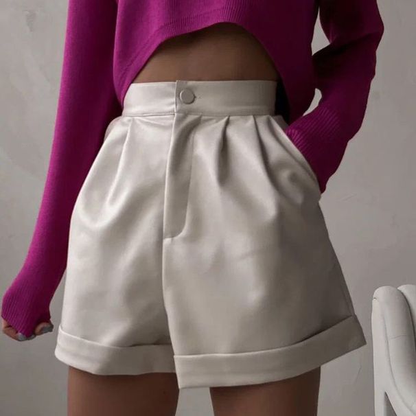 Aria Basics Aria Basics PU Leather European And American Style Cross-border Women's Clothing 2025 Summer New Loose A-line Wide-leg Zipper Shorts_ecoleips.com