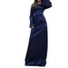 Voya Voya 2024 European And American Foreign Trade Women's Cross-border Autumn Round-neck Long-sleeve Satin High-waisted Tie-waist_ecoleips.com