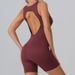 Cross-border Hollow Back Ribbed Knitted Sports Yoga Jumpsuit Short Sleeveless Chest Pad Yoga Suit_ecoleips.com