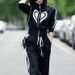 Women's Oversized Tracksuit Set – Wide-Leg Pants & Zip-Up Hoodie ( Fall/Winter, Polyester-Spandex, Streetwear, S-4XL, Black/Beige)_ecoleips.com