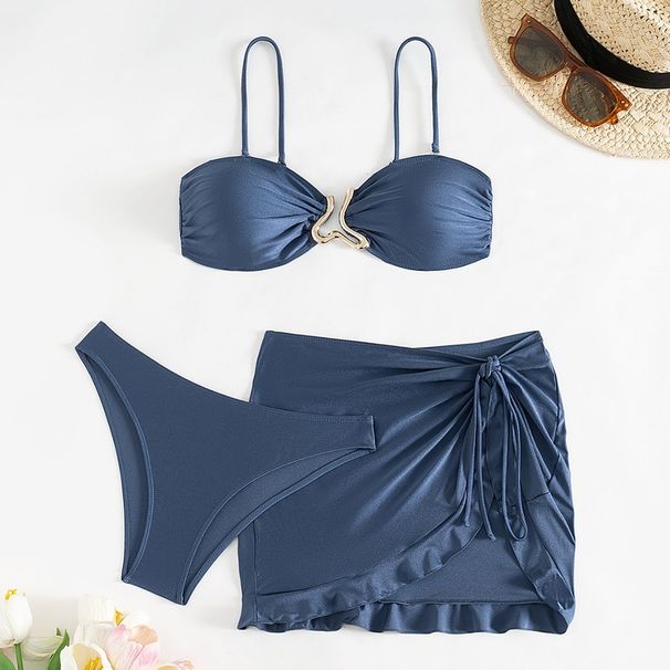 Aria Basics European And American Three-piece Swimsuit For Women, Solid Color Sexy Swimsuit, New Bikini_ecoleips.com