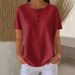 Women's Clothing Goods Women's Fashion Round Neck Waffle Knit Pullover Short Sleeve Top Solid Color Summer For Formal & Casual For Women_ecoleips.com